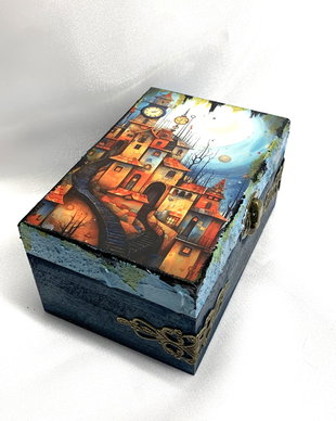Cutie lemn- caseta de bijuterii decorata manual 00386