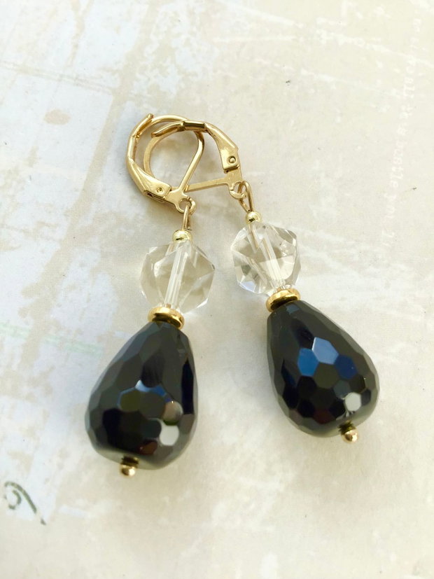 Cercei onix negru & cuart de stanca