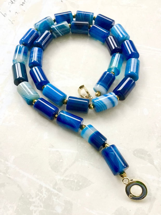 Colier CHOKER agate albastre