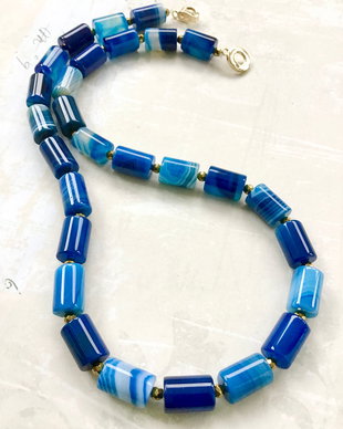 Colier CHOKER agate albastre