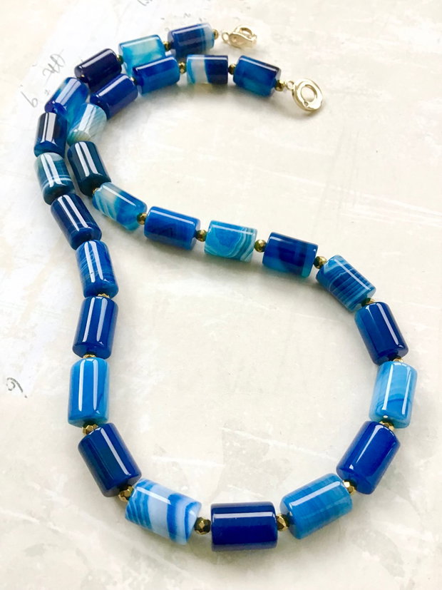 Colier CHOKER agate albastre