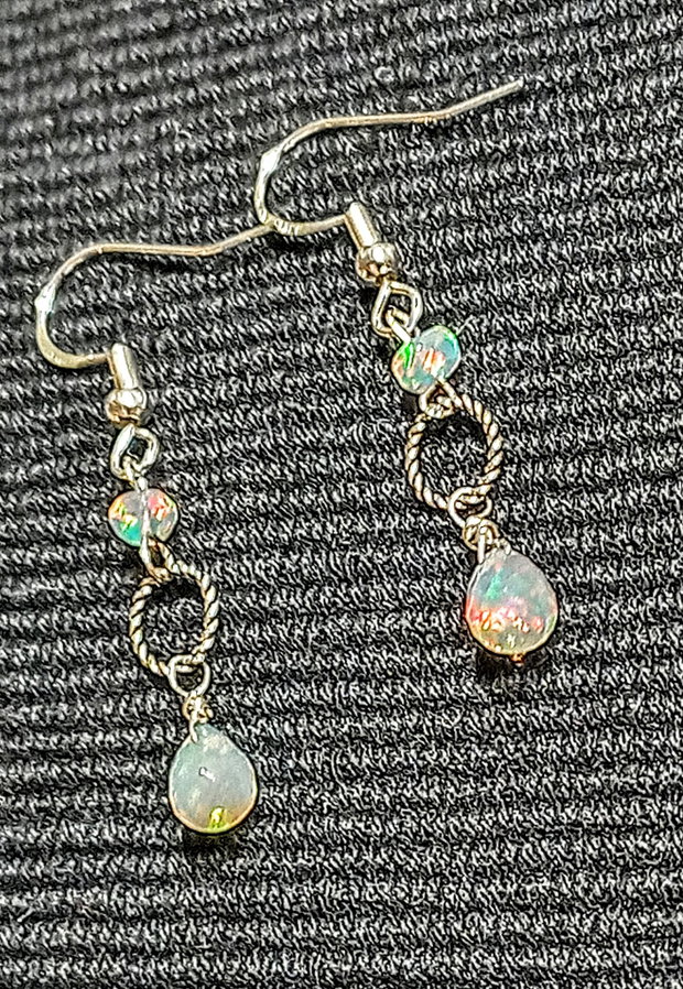 Cercei argint opal de foc etiopian alb minimalisti boho chic trendy cadou - Transport gratuit