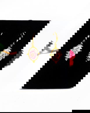 Cercei "Flori vintage" din fragmente de portelan Rosenthal, argint placat cu aur si otel inoxidabil