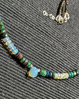 Colier argint opal de foc etiopian alb negru fatetat picatura piatra lunii neagra minimalist boho chic trendy cadou - Transport gratuit