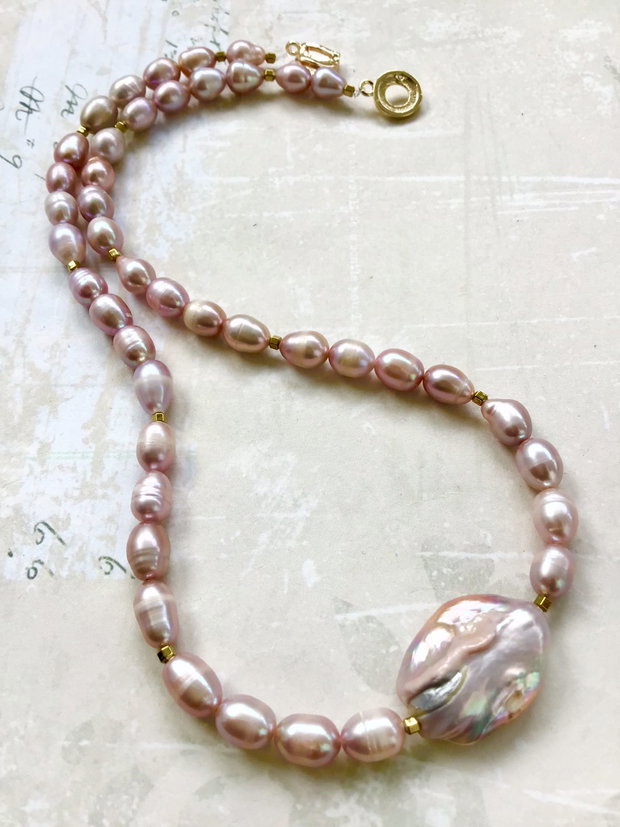 Colier perle de cultura roz lila prafuit deschis & perle baroc | Breslo