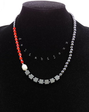 Colier handmade unicat - perla cultura, hematit (cod1210)