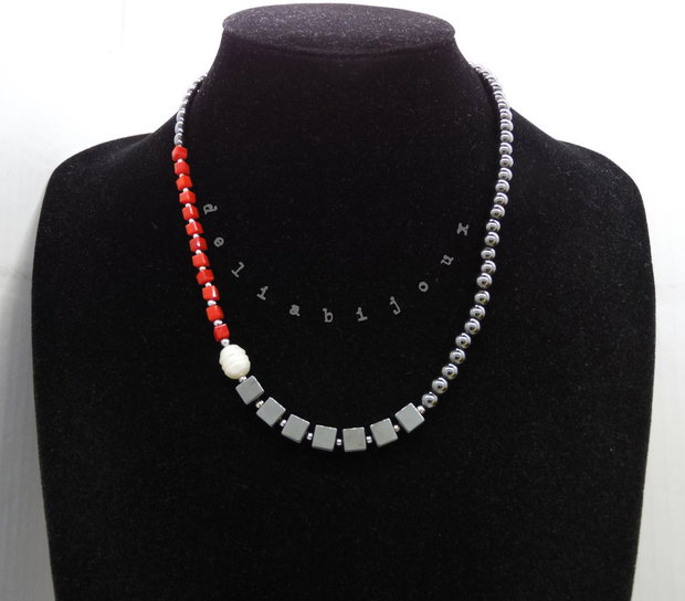 Colier handmade unicat - perla cultura, hematit (cod1210)