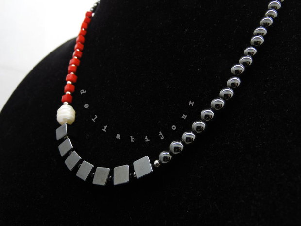 Colier handmade unicat - perla cultura, hematit (cod1210)
