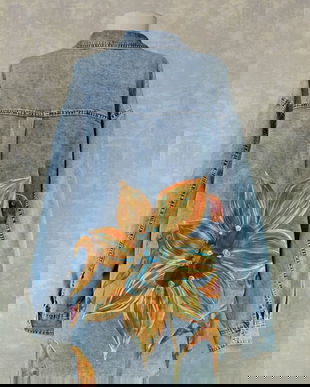 Camasa denim, pictata manual, unicat