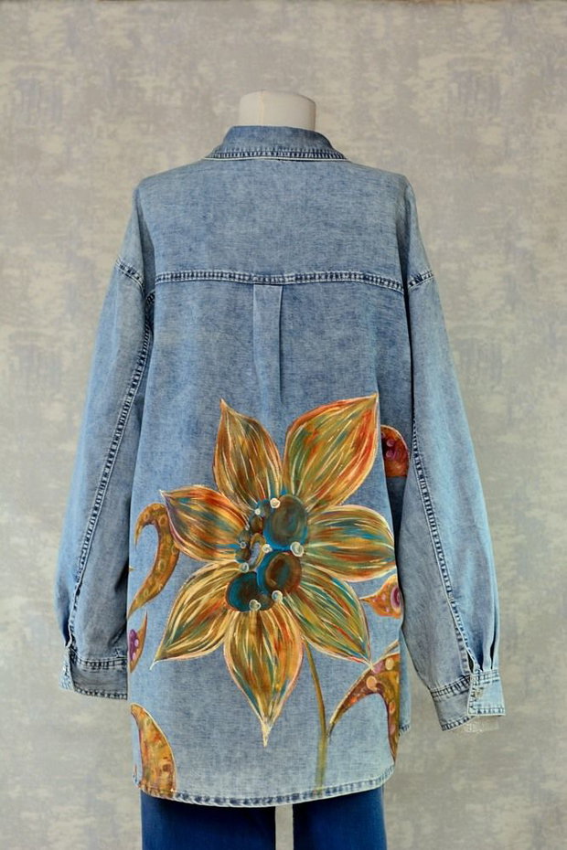 Camasa denim, pictata manual, unicat