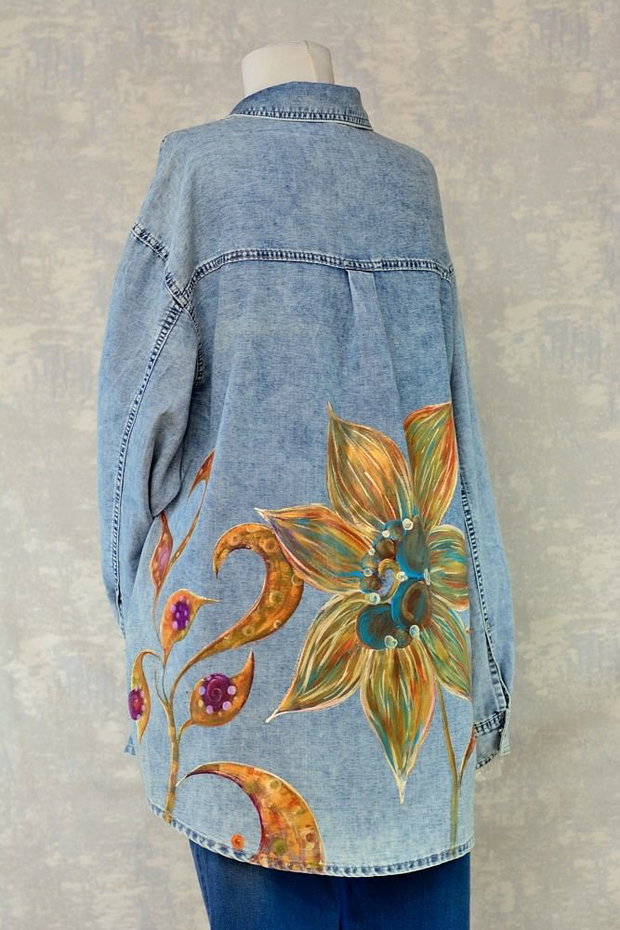 Camasa denim, pictata manual, unicat