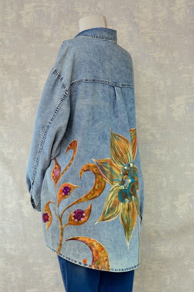 Camasa denim, pictata manual, unicat