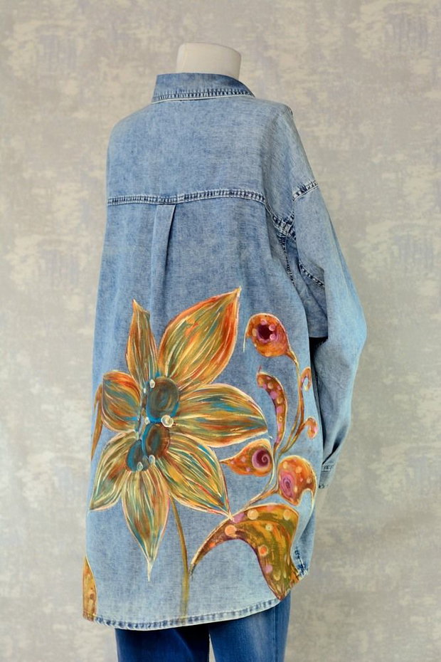 Camasa denim, pictata manual, unicat