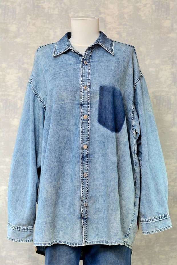 Camasa denim, pictata manual, unicat
