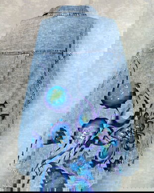 Camasa denim, pictata manual, unicat