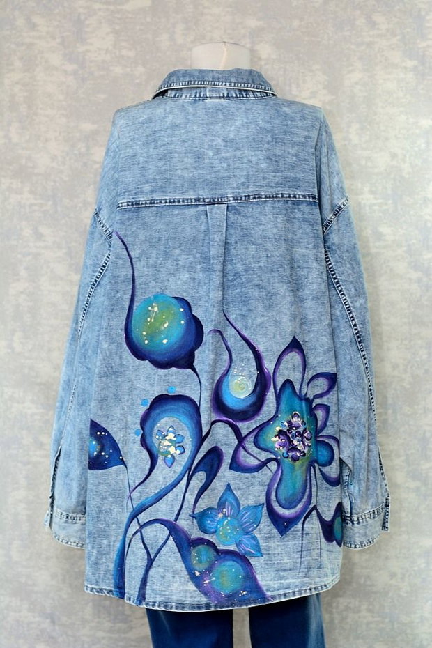 Camasa denim, pictata manual, unicat