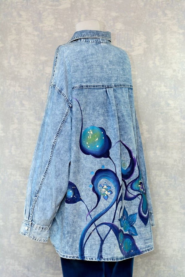 Camasa denim, pictata manual, unicat