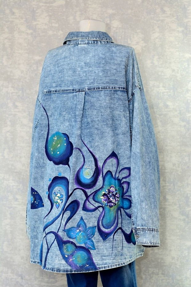 Camasa denim, pictata manual, unicat
