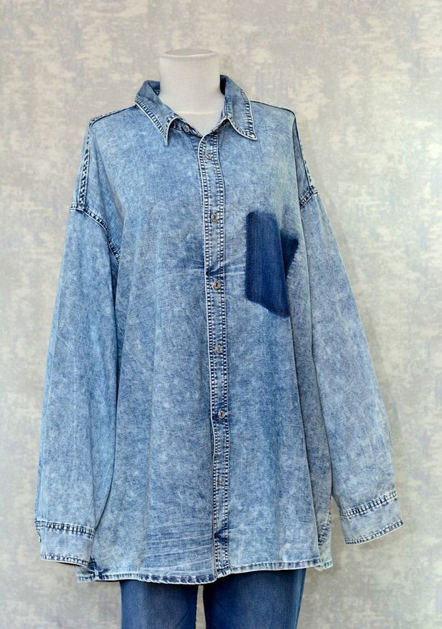 Camasa denim, pictata manual, unicat