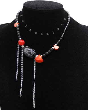 Colier handmade unicat - coral, onix, scoica (cod1211)