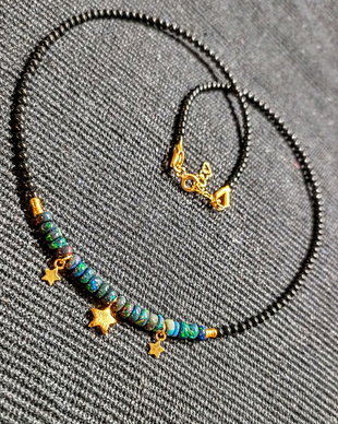 Colier vermeil opal de foc etiopian spinel negru charmuri stele argint placat cu aur minimalist boho chic trendy cadou - Transport gratuit