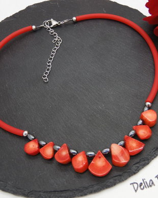 Colier handmade unicat - coral, hematit (cod1212)