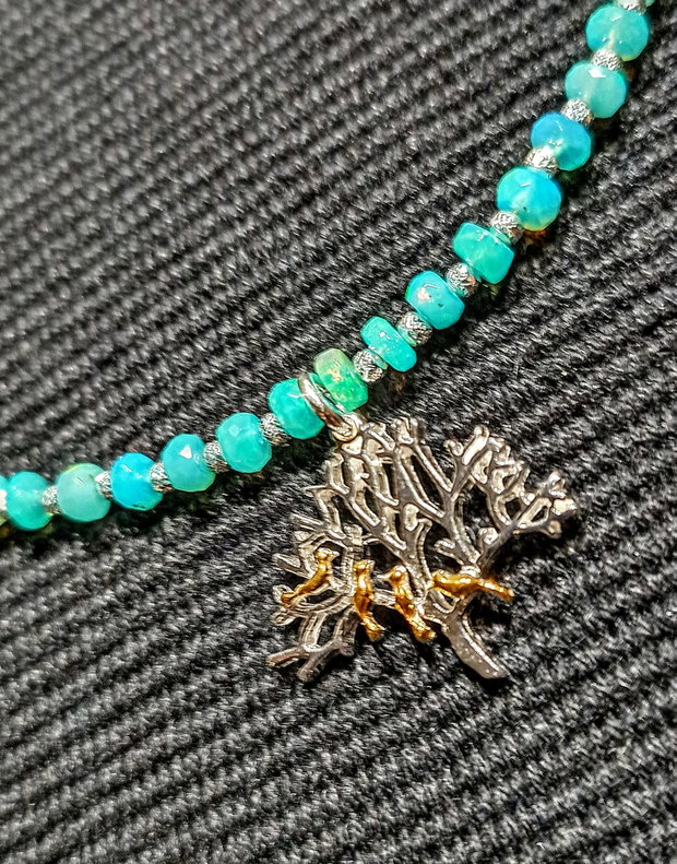 Colier argint opal de foc Paraiba fatetat charm copacul vietii 2 tonuri pasari argint vermeil lant argint minimalist boho chic trendy cadou - Transport gratuit