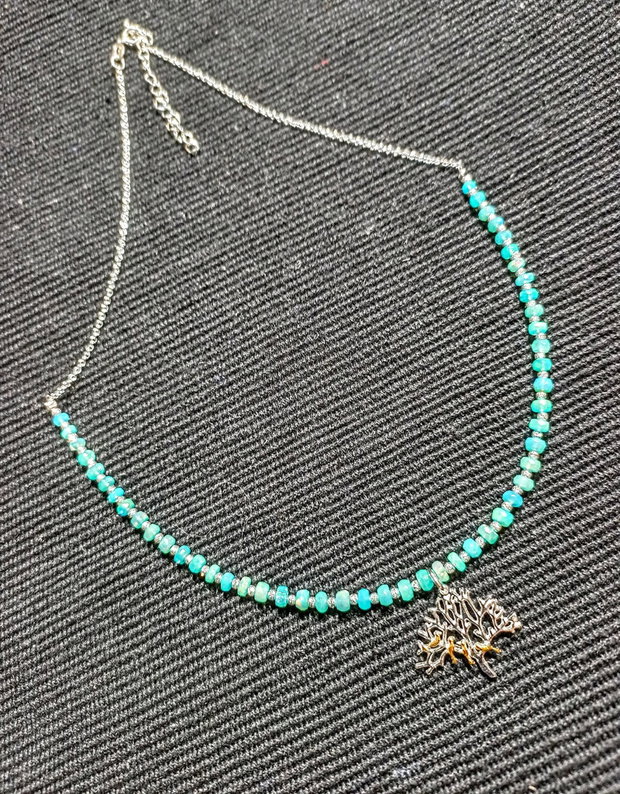 Colier argint opal de foc Paraiba fatetat charm copacul vietii 2 tonuri pasari argint vermeil lant argint minimalist boho chic trendy cadou - Transport gratuit