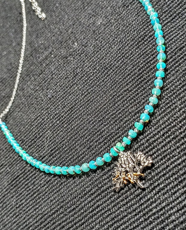 Colier argint opal de foc Paraiba fatetat charm copacul vietii 2 tonuri pasari argint vermeil lant argint minimalist boho chic trendy cadou - Transport gratuit