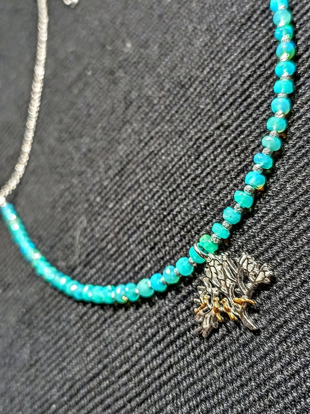 Colier argint opal de foc Paraiba fatetat charm copacul vietii 2 tonuri pasari argint vermeil lant argint minimalist boho chic trendy cadou - Transport gratuit
