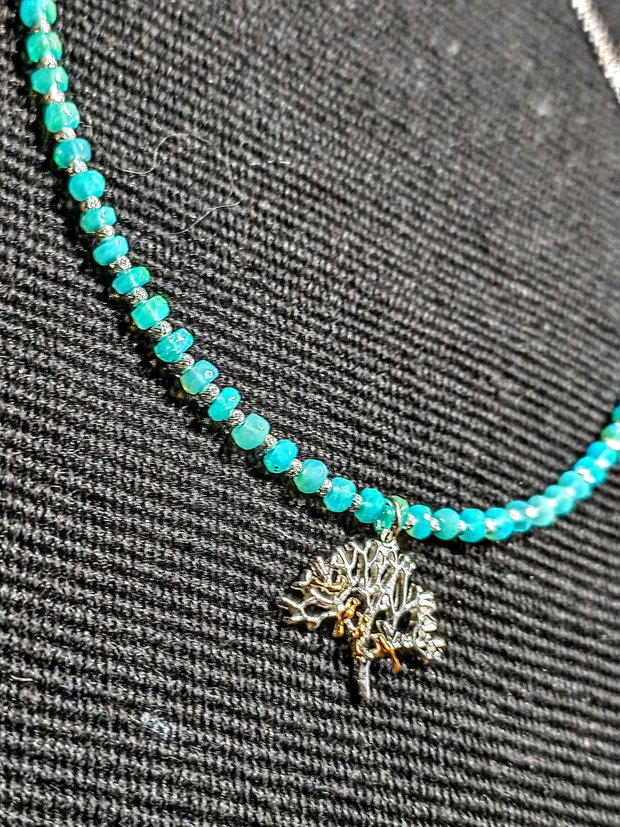 Colier argint opal de foc Paraiba fatetat charm copacul vietii 2 tonuri pasari argint vermeil lant argint minimalist boho chic trendy cadou - Transport gratuit