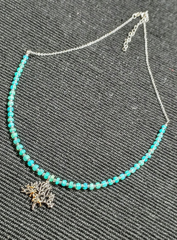Colier argint opal de foc Paraiba fatetat charm copacul vietii 2 tonuri pasari argint vermeil lant argint minimalist boho chic trendy cadou - Transport gratuit
