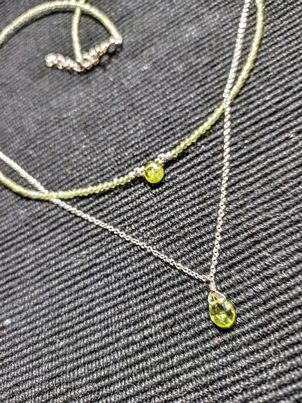 Colier argint peridot briolete lant argint minimalist boho chic trendy cadou - Transport gratuit