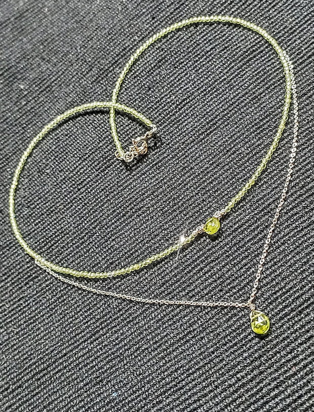 Colier argint peridot briolete lant argint minimalist boho chic trendy cadou - Transport gratuit