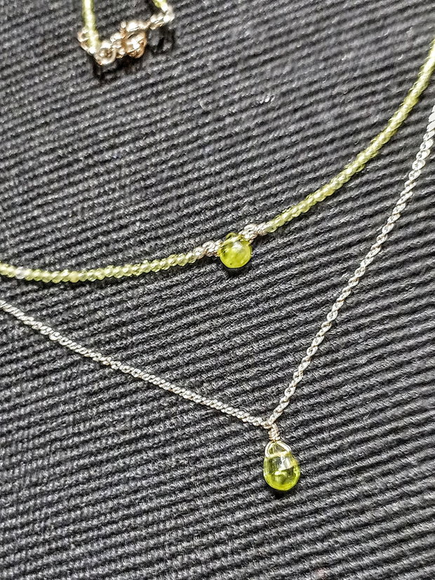 Colier argint peridot briolete lant argint minimalist boho chic trendy cadou - Transport gratuit