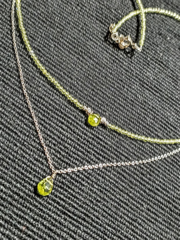 Colier argint peridot briolete lant argint minimalist boho chic trendy cadou - Transport gratuit