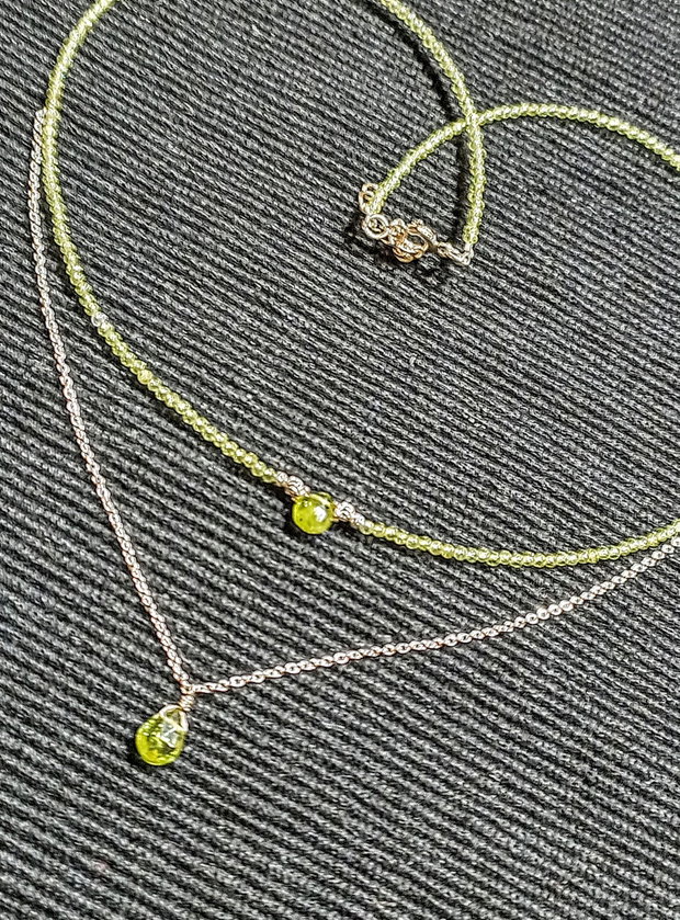 Colier argint peridot briolete lant argint minimalist boho chic trendy cadou - Transport gratuit