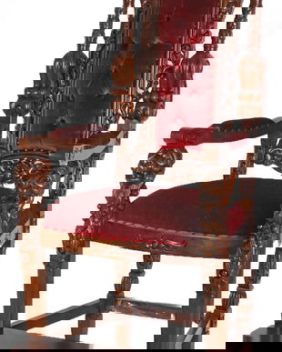 Tron baroc mahon cu tapiterie catifea rosie