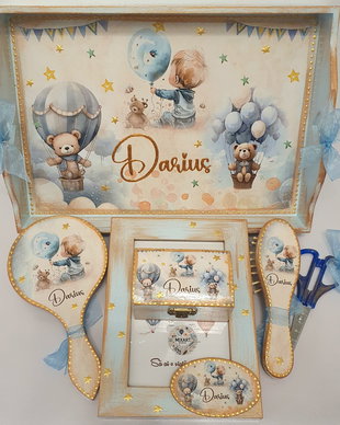 Set personalizat pentru taierea motului / 1 an, baiat, ursuleti