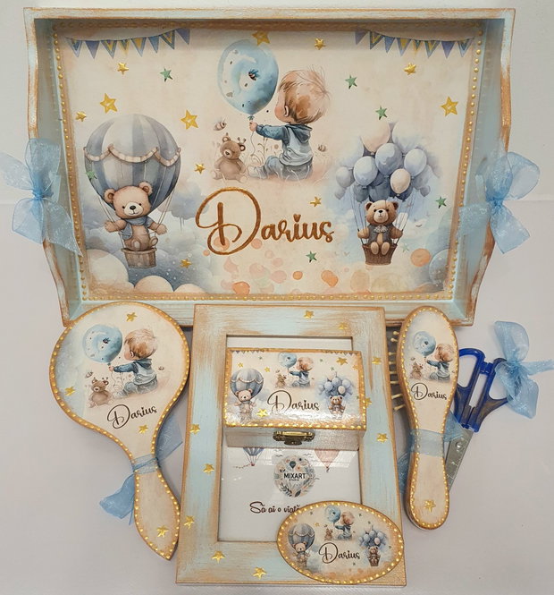 Set personalizat pentru taierea motului / 1 an, baiat, ursuleti