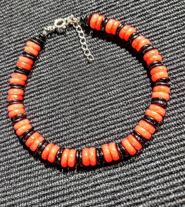 Bratara argint spinel negru jad disc heishi boho chic trendy