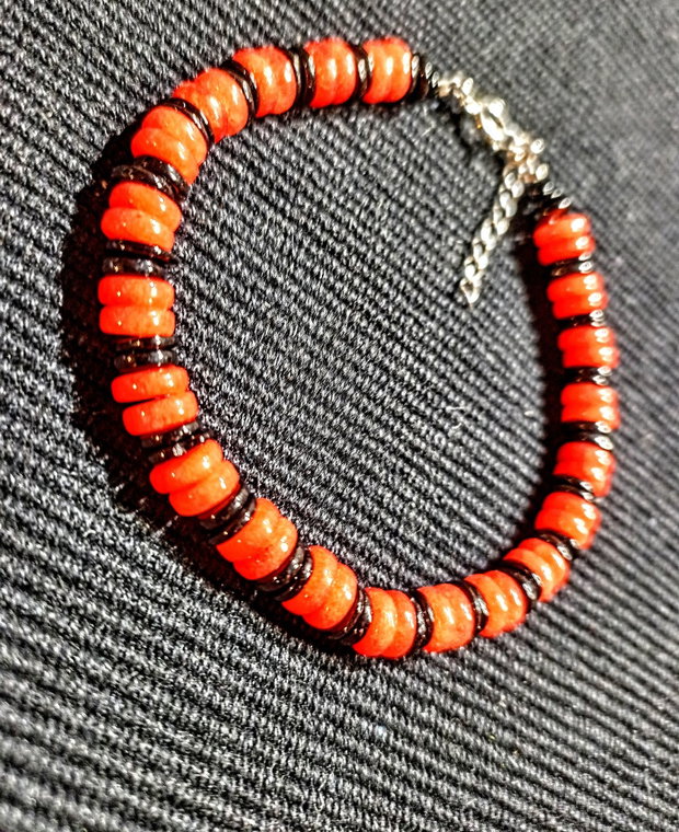 Bratara argint spinel negru jad disc heishi boho chic trendy