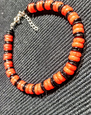 Bratara argint spinel negru jad disc heishi boho chic trendy