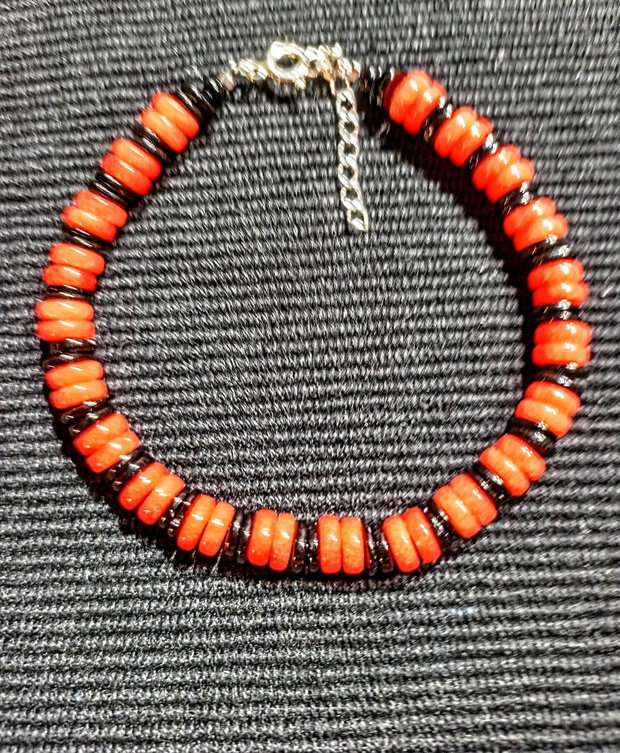 Bratara argint spinel negru jad disc heishi boho chic trendy