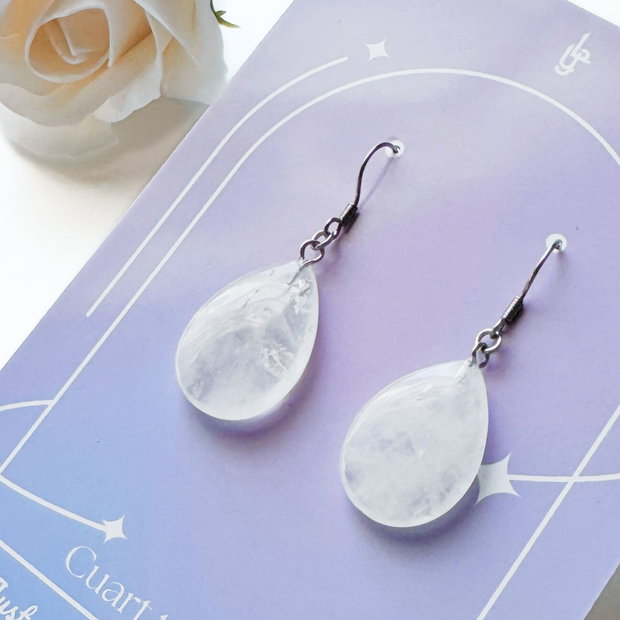 Cercei din cuart transparent cu tortite - lacrima