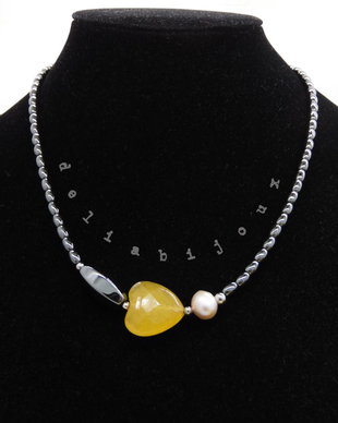 Colier handmade unicat - perla cultura, agata, hematit (cod1214)