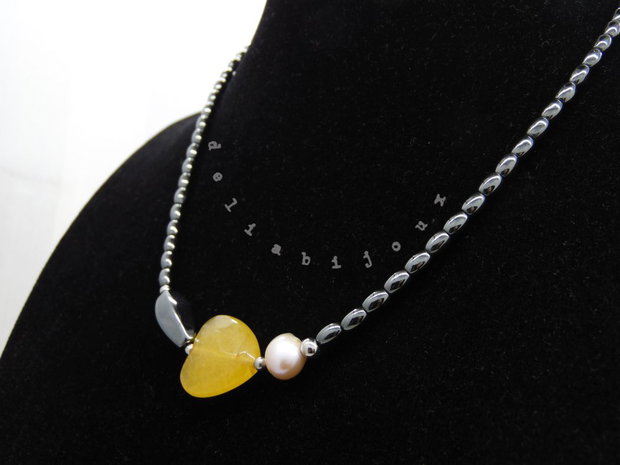 Colier handmade unicat - perla cultura, agata, hematit (cod1214)