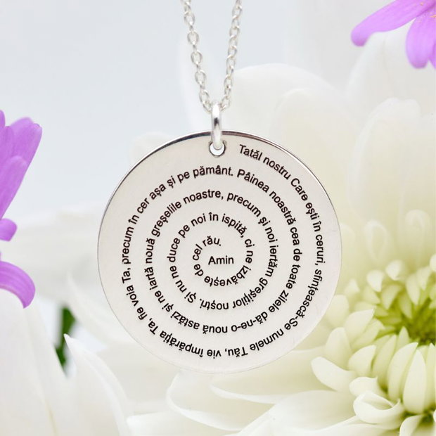 Lantisor cu medalion banut personalizat / Rugăciune / Tatăl nostru Argint 925