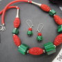 Set bijuterii handmade - malachit si cinabru (cod1215)