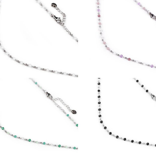 Colier Evil Eye din otel inoxidabil cu cristale roz - lila - Protectie energii negative